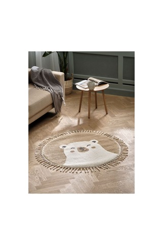 Halı Ayı Bej Sade Püsküllü Ø - 90cm Çap Bej