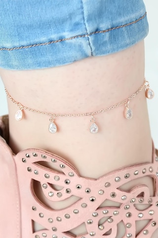 Zarif Kadın İçin Rose Zincirli Damla Taşlı Halhal Standart