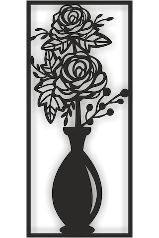 As Tasarım Vazo Modeli Ahşap Dekorasyon Duvar Süs Tablo 20x45 Cm Siyah Renk