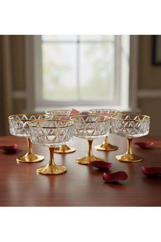 Round Metal Ayaklı Sunumluk 6 Lı Gold Altın