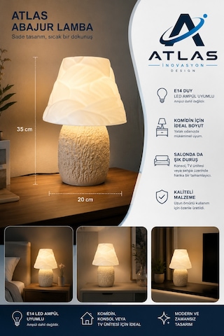Modern Abajur Lamba, E14 Led Uyumlu, Dekoratif Gece Lambası 35 Cm Renkli