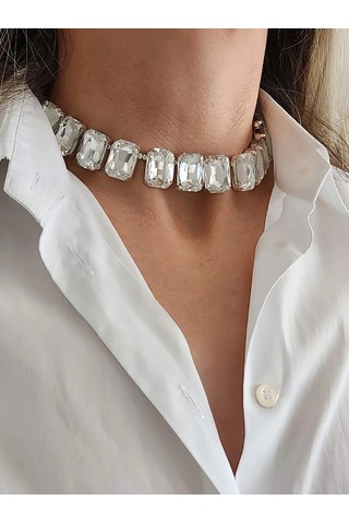 Harmonia Elmas Görünümlü Baget Kare Model Choker Kolye Silver