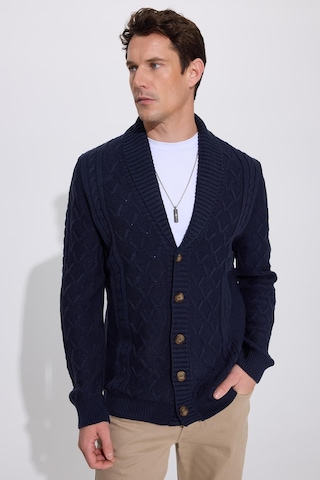 Tudors Slim Fit Dar Kesim Desenli Yumuşak Dokulu Düğmeli Lacivert Erkek Hırka-39067 Lacivert