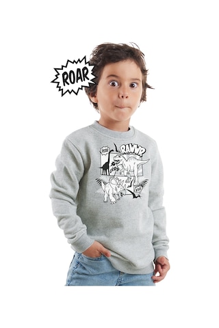 Denokids Rawr Dino Erkek Çocuk Sweatshirt - Gri Melanj