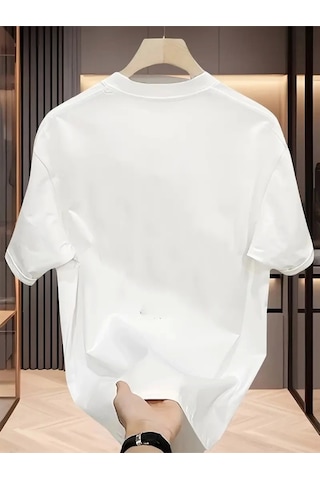 Amorluxe Baskılı Oversize Bisiklet Yaka T-shirt - Beyaz