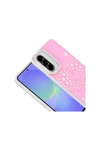 Maks Technology Samsung Galaxy Uyumlu A37 Kılıf Damla Taşlı Mkst Rivas Sert Pc Kapak - Pembe