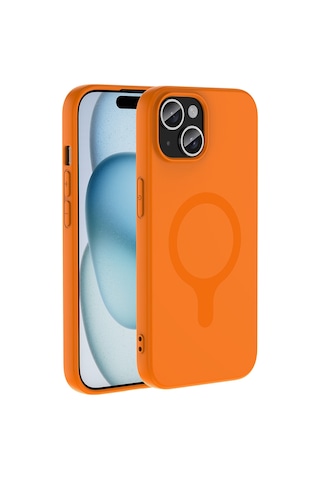 Apple iPhone Uyumlu 15 Kılıf M-safe Şarj Özellikli Zore Aris Silikon Kapak - Turuncu