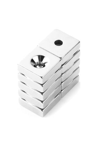 Dünya Magnet 5 Adet, Havşa Delikli, Neodyum Mıknatıs, 15x15x5 Mm, D:8/4 Mm, Köşeli, Güçlü Magnet, N35 Kalite