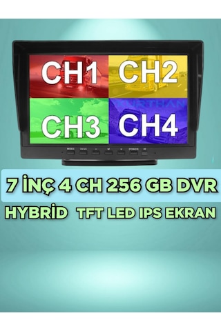 7 İnç Hybrid Dvr Monitör 4 Kanal 256 Gb 12-24 Volt