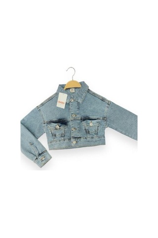 Çikoby Kız Çocuk Yumuşak Dokulu Lycralı Crop Kot Ceket-13950 Mavi