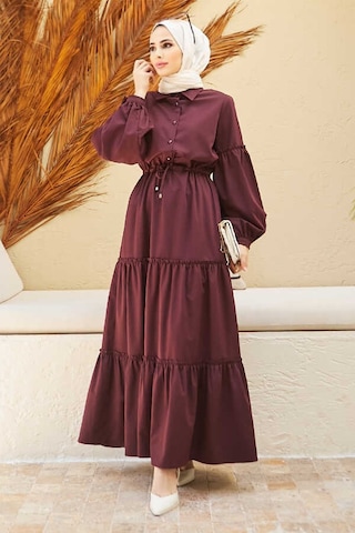 6567-büzgülü Bağcıklı Elbise Bordo Bordo