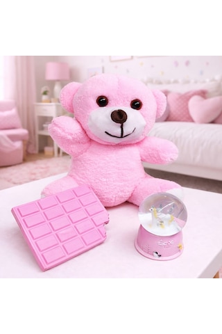 River World Hediye Seti Pembe Çikolata Not Defteri, Kar Küresi Pembe Peluş Ayıcık Diğer