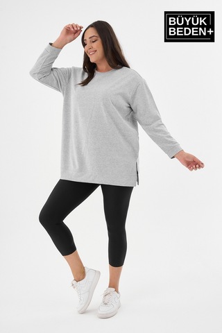 Süperlife Kadın Büyük Beden 2'li Set İnce Sweatshırt Tunik Spr26btk990+2 Black-grey