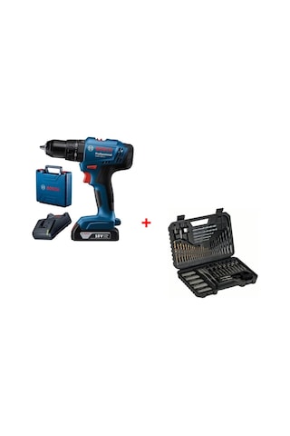 Bosch GSB 183-LI 18V 2AH Darbeli Tek Akülü Vidalama Şarjlı Matkap + 103 Parça Karışık Aksesuar Seti