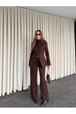 Laluvia Kahverengi Hakim Yaka Ceket Pantolon Takım - 7100 Kahverengi