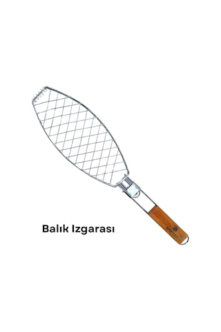 Dooman Paslanmaz Çelik Balık Izgara Teli Ahşap Saplı 30x13 Cm Izgara Alanı - 318g