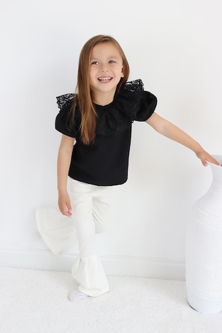 Kız Çocuk Krem İspanyol Paça Yüksek Bel Lastikli Tayt Pantolon Alt-0004.63 Krem