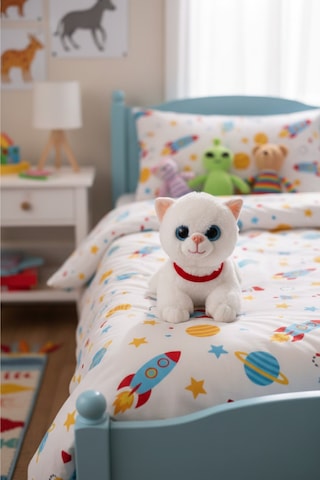 Miyavlayan Peluş Kedi 25 Cm - Yumuşacık Tüylü Sesli Uyku Arkadaşı Ve Hediye Kedi Oyuncak Beyaz