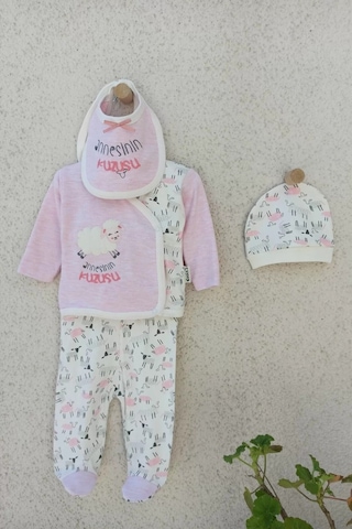 Peruflic Annesinin Kuzusu Şapkalı Eldivenli 5'li Kız Zıbın Seti 0-3 Ay Çok Renkli