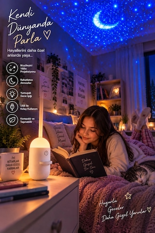 Çocuk Odası İçin Yıldızlı Gökyüzü Projeksiyon Gece Lambası Karışık