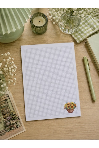 A4 Kareli Ayçiçekli Defter Beyaz - Sarı A4 Kareli Ayçiçekli Defter Beyaz - Sarı