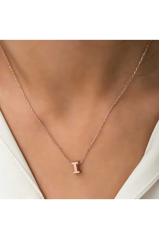 925 Ayar Gümüş Rose 3 Boyutlu I Harf Kadın Gümüş Kolye Rose Gold