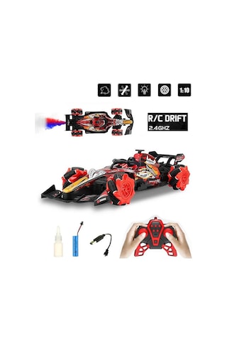 Sesli Işıklı Şarjlı 1:10 Büyük Ölçek Kumandalı Duman Atan Full Fonksiyon F1 Araç Rc Oyuncak Araba Kırmızı Kırmızı