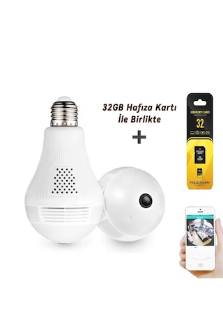 Bakıcı Güvenlik Kamerası Panoramik Ampul Kamera 32gb Hafıza Kartı