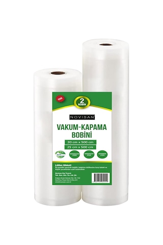 Novisan 1 Adet 20cm 5 Metre + 1 Adet 25cm 5 Metre toplam 10 Metre Vakum Poşeti Bobini Tırtıklı
