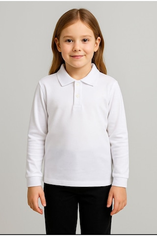 Gala Yakalı Düz Uzunkol Unisex Tişört BEYAZ