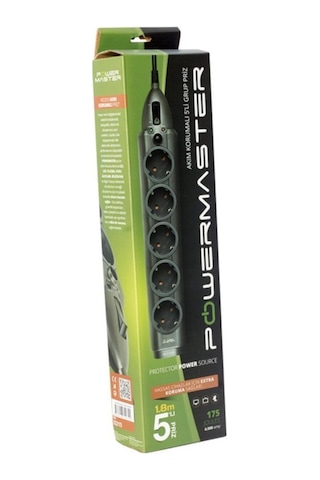 5 Li 1,8 Metre Akım Korumalı Priz Siyah 2500w
