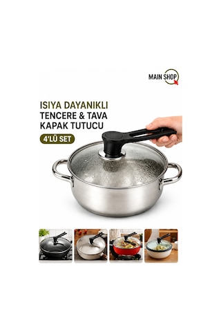 Mainshop 4 Adet Isıya Dayanıklı Tencere & Tava Kapak Tutucu - Yedek Kapak Kulpu M-1056