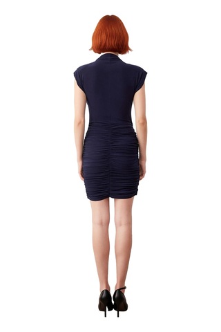 Ersefa Kadın Fashion Forward Bodycon Bisiklet Yaka Kısa Kol Aksesuar Det Lacivert