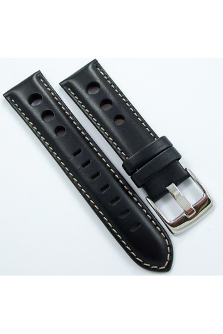 Bizon Siyah Deri Saat Kordonu 24Mm Beyaz Dikişli Delikli Kayışı S