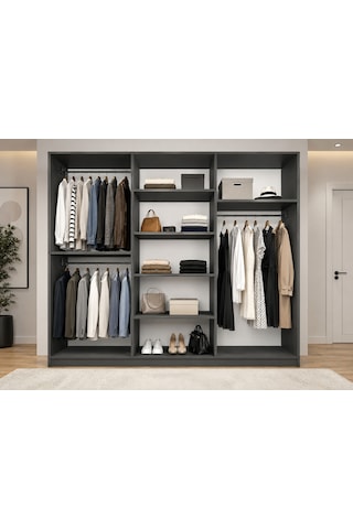 Zeplin Tamamı Mdf 6 Kapaklı Dolap Gardırop Füme 180 Cm Antrasit