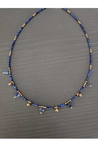 Lapis Taşı Kalp Çelik Kolye Lacivert