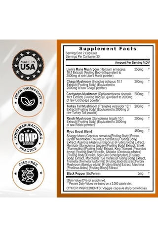 Lions Mane Reıshı + Chaga Turkey Tail Cordyceps 60 Kapsül