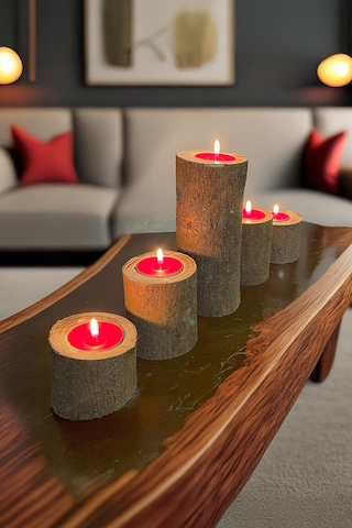 5'li Tealight Mumluk Seti, Doğal Kütük, El Yapımı Ahşap, Rustik Modern Dekor Bohem & İskandinav Tarz Ahşap Rengi 5'li Tealight Mumluk Seti, Doğal Kütük, El Yapımı Ahşap, Rustik Modern Dekor Bohem & İskandinav Tarz Ahşap Rengi