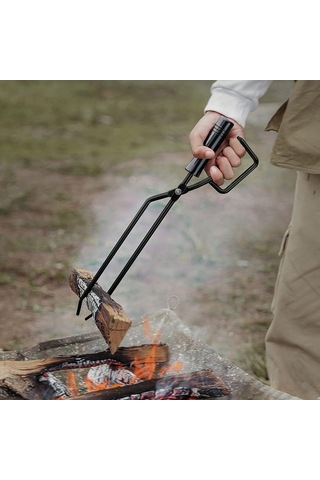 Ateş Maşası, Kamp Malzemeleri İçin Ateş Maşası Yalıtımlı Ahşap Sap Açık Kahverengi