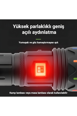 İdragon Af002 Ultra Güçlü Led El Feneri - P360 Lazer Odaklama & Acil Durum Powerbank Fonksiyonlu Fener Siyah