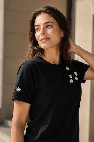 Yubistitch Tshirt Nakış İşlemeli Çiçek 6-Siyah S
