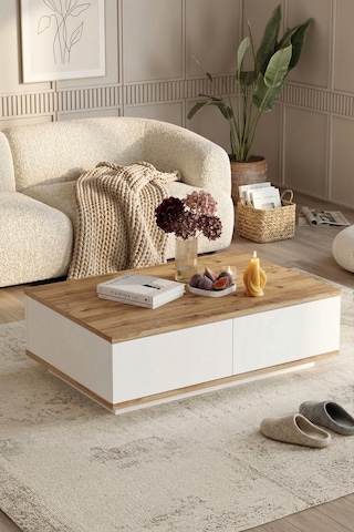 Yurudesign Future Orta Sehpa 2 Kapaklı Çam-Beyaz FR14-AW