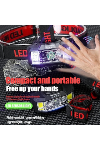 Police Ps-1970 Led Güçlü Çok Fonksiyonlu Usb Şarj Edilebilir Sensörlü Kafa Lambası Kırmızı - Siyah