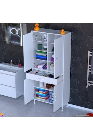 Eliusta Nexa Modüler Dolap 80 Cm Banyo/mutfak Dolabı Extra Kullanım Alanlı 80x173x32,5 Cm Beyaz Dolap Beyaz