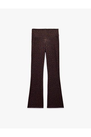Koton İspanyol Paça Spor Tayt Leopar Desenli Slim Fit Yumuşak Tuşe Yüksek Bel Kahverengi Desenli 7wak40023nk