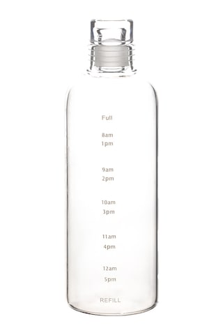 Porsima 2407 Cam Su Şişesi Su İçme Saatli Matara Suluk 750 Ml