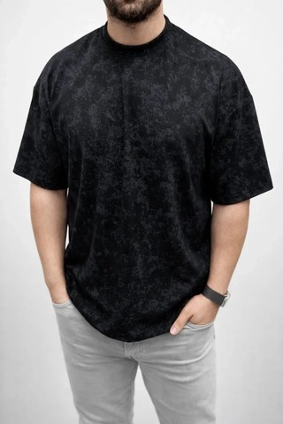 Valensdesign Erkek Premium Tişört Osy Yumuşak Dokulu Yıkamalı Oversize T-shirt - Siyah
