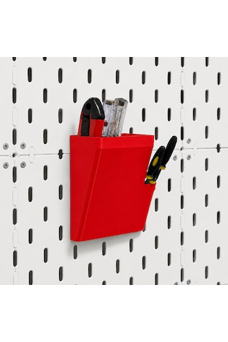 Pegboard Duvar Düzenleyici Organizer Seti Kalemlik, Çok Amaçlı Kutu, Mini Raf Ve Askılık Modüllü Modüler Duvar Organizasyon Sistemi Kırmızı