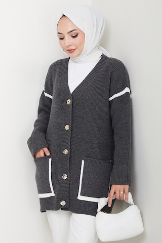 İlge Düğmeli Triko Hırka 1597 - Antrasit Antrasit