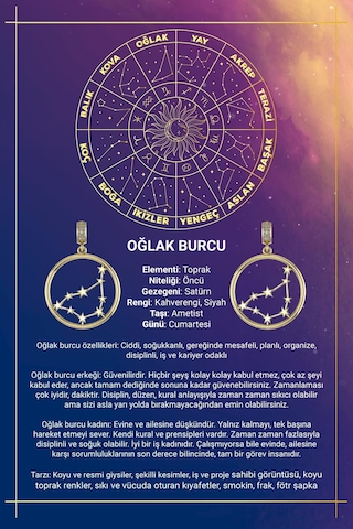 14 Ayar Altın Oğlak Burcu Kolye Ucu Burç Yıldız Haritası Sarı Altın